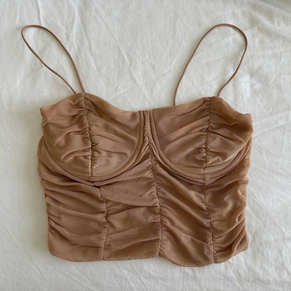 Zara Tan Mesh Crop top